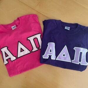 Lot of 2 Alpha Delta Pi Stitched Letter Shirts